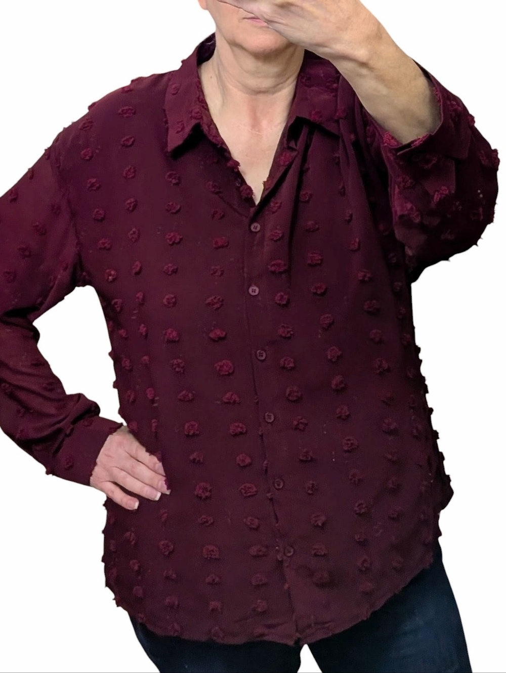 Clip Dot Button-Up Blouse